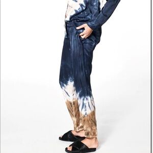 NWT Young fabulous & broke jensen jogger navy tie dye satin pull on pants large